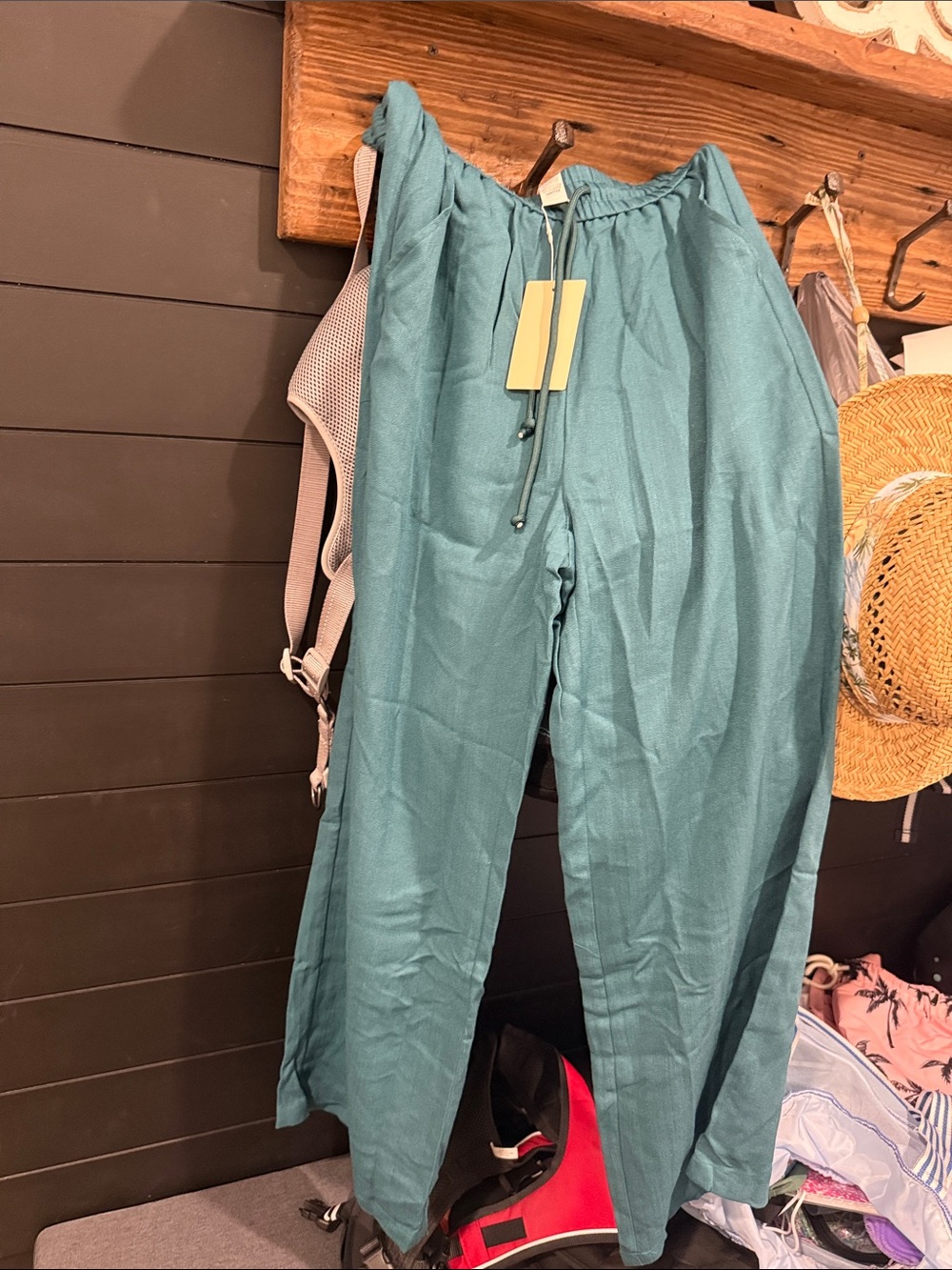 HALARA Teal Drawstring Linen-Blend Men’s Chinos